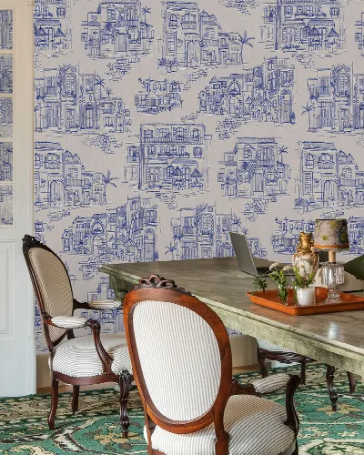 Larkspur Haven Architectural Wallpaper — Delft Blue