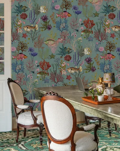 Norwyn Drift Floral Wallpaper — Vintage Teal