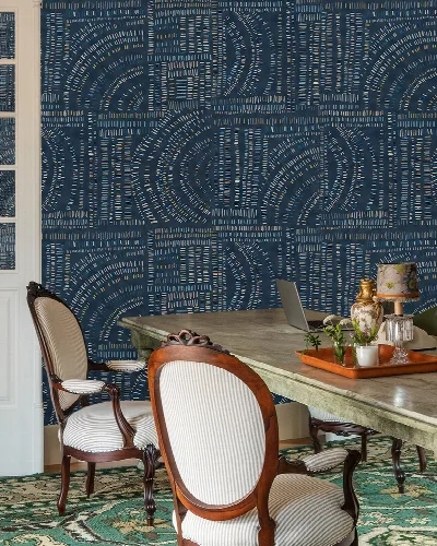 Solenne Verse Geometric Wallpaper — Midnight Blue
