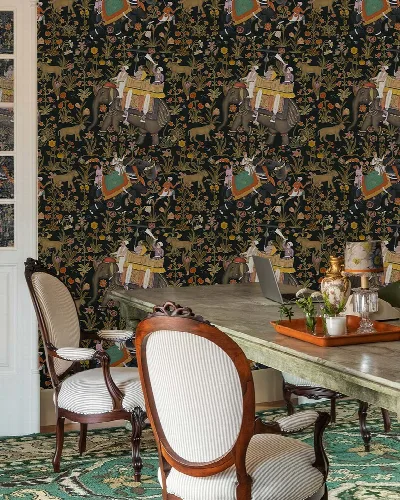 Fenwick Vista Indian Garden Wallpaper — Onyx