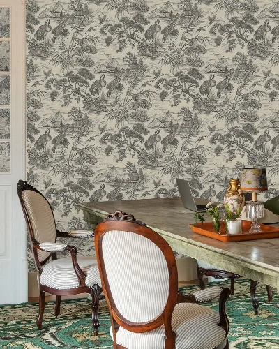 Orlena Tapestry Ornamental Wallpaper — Charcoal