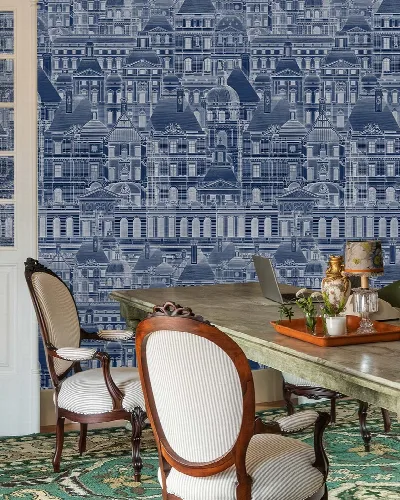 Avelune Solace Architectural Wallpaper — Indigo