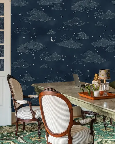 Merevale Gleam Celestial Wallpaper — Midnight Blue