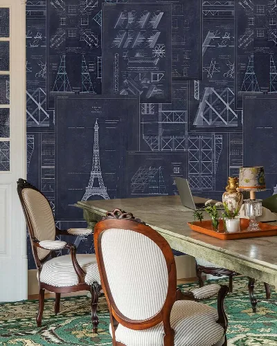 Elowen Echo Architectural Wallpaper — Navy