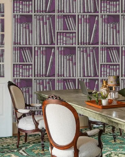Peverly Atelier Bookshelf Wallpaper — Plum