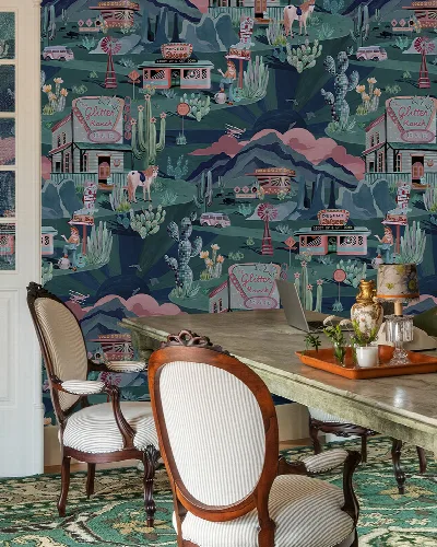 Merevale Tableau Animal Wallpaper — Deep Teal