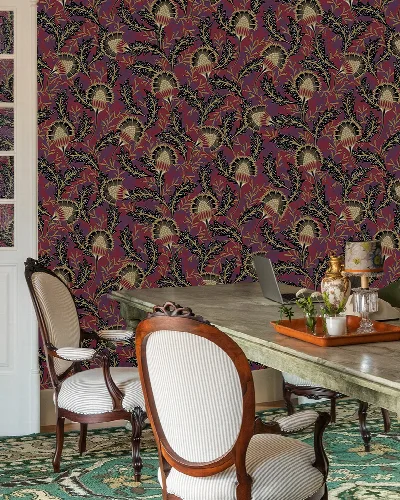 Roskell Keepsake Dark Floral Wallpaper — Burgundy
