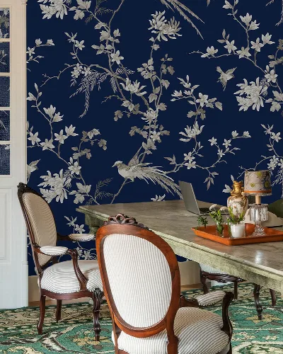 Norwyn Serenade Chinoiserie Wallpaper — Midnight Blue