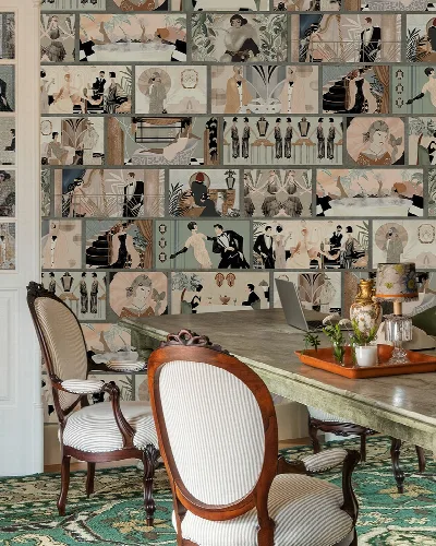 Larkspur Story Illustrative Wallpaper — Sepia