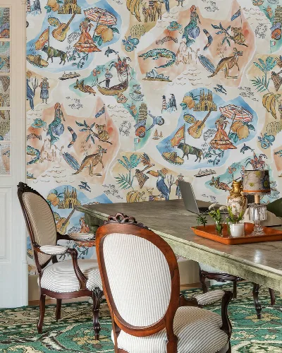 Norwyn Vista Cartographic Wallpaper — Pastel Ivory