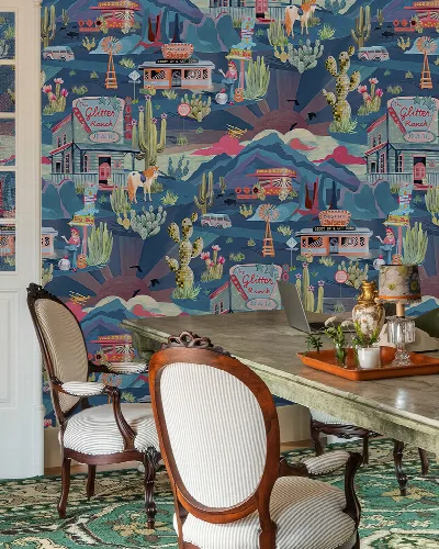 Merevale Tableau Animal Wallpaper — Indigo