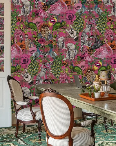 Merevale Folio Illustrative Wallpaper — Fuchsia