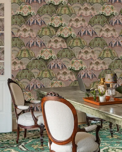 Merevale Chronicle Geometric Wallpaper — Dusty Rose