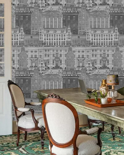 Elowen Whim Architectural Wallpaper — Silver Gray