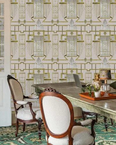 Elowen Journey Art Deco Wallpaper — Ivory Gold