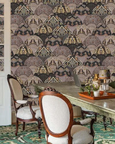 Merevale Chronicle Geometric Wallpaper — Sandstone