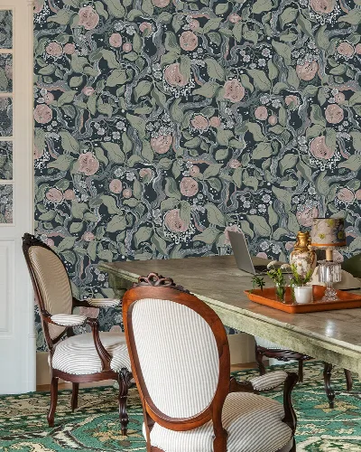 Roskell Gleam Floral Wallpaper — Dusty Teal