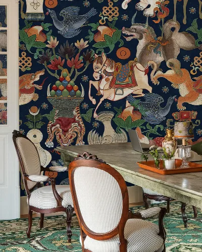 Iverley Enclave Floral Wallpaper — Midnight Blue
