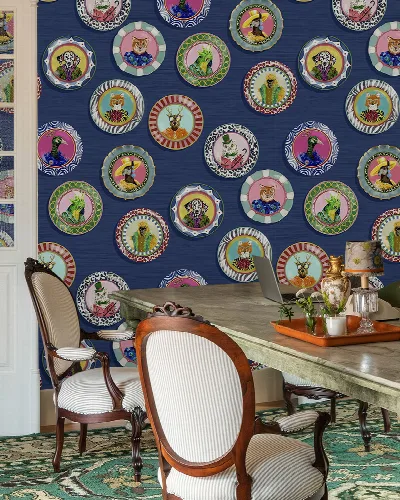 Larkspur Solace Floral Wallpaper — Navy