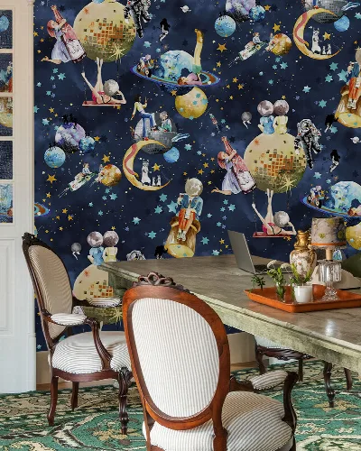 Larkspur Whim Celestial Wallpaper — Navy