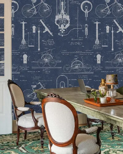 Bellora Haven Illustrative Wallpaper — Navy