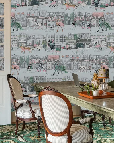 Larkspur Cadence Illustrative Wallpaper — Mist Blue