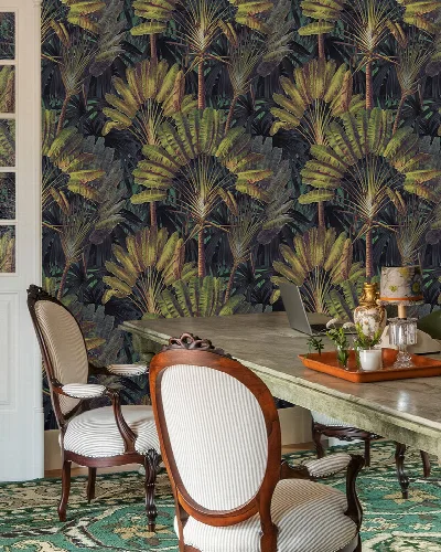 Halewood Vista Tropical Wallpaper — Midnight Blue