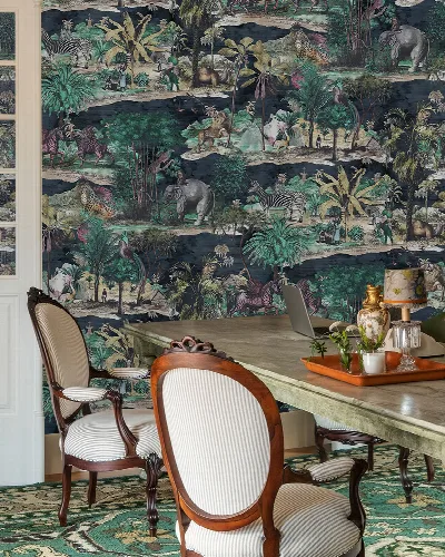 Kestrel Enclave Tropical Wallpaper — Midnight Blue