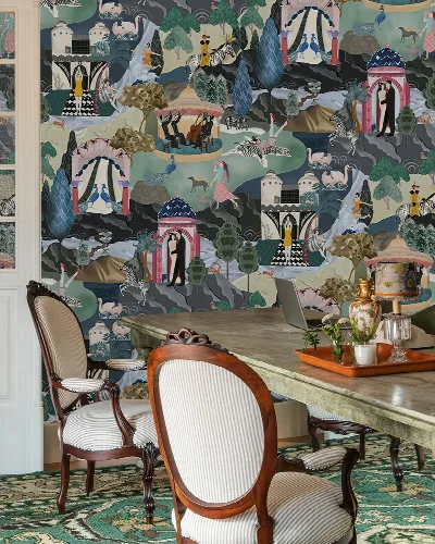Merevale Enclave Tropical Wallpaper — Slate Blue