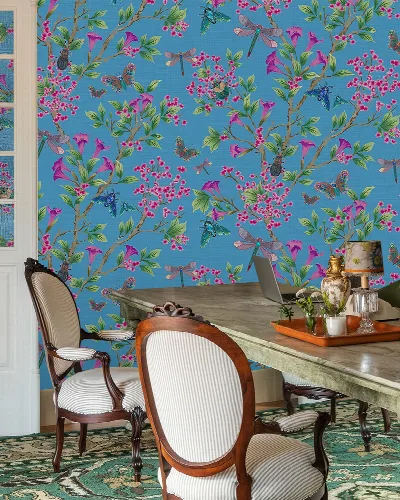 Larkspur Tableau Floral Wallpaper — Sky Blue
