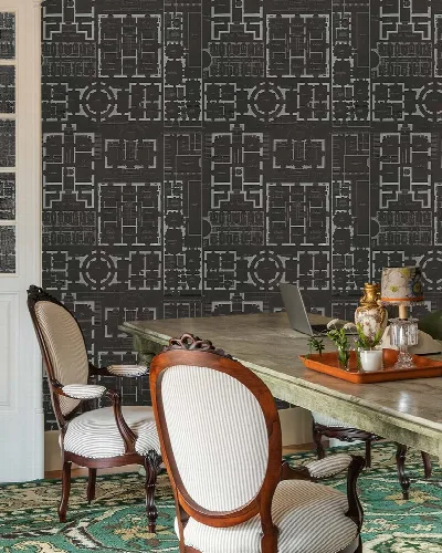 Avelune Gleam Architectural Wallpaper — Charcoal