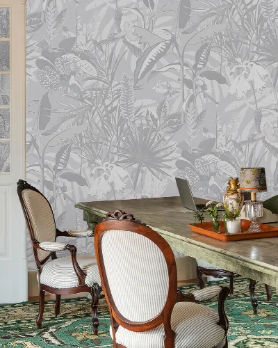 Norwyn Story Tropical Wallpaper — Silver Gray