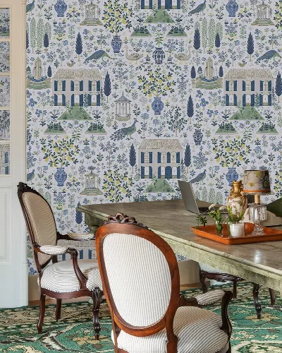 Virelle Cadence Architectural Wallpaper — Porcelain Blue
