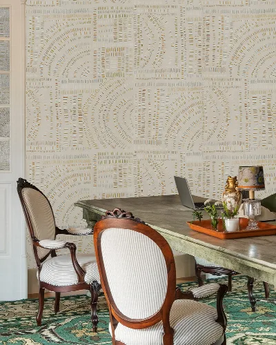 Solenne Verse Geometric Wallpaper — Linen