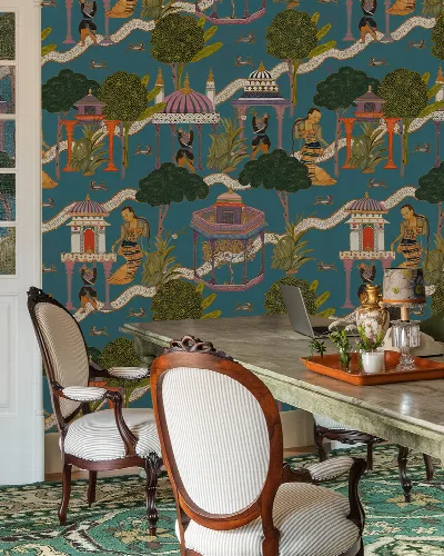 Virelle Haven Architectural Wallpaper — Peacock