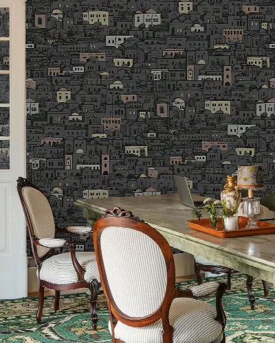 Peverly Chronicle Architectural Wallpaper — Onyx