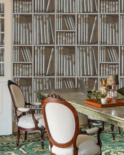 Peverly Atelier Bookshelf Wallpaper — Sepia