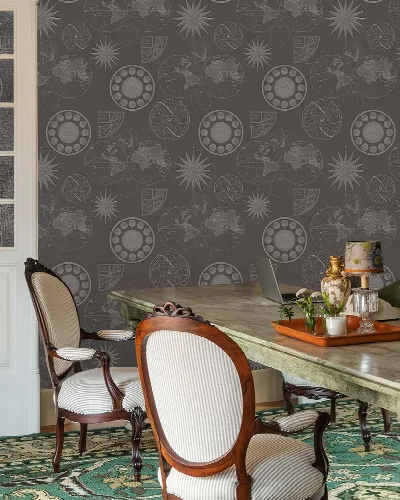 Bellora Reverie Cartographic Wallpaper — Smoky Gray
