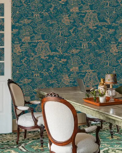 Solenne Journey Ornamental Wallpaper — Deep Teal