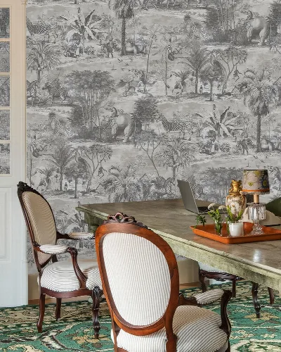Kestrel Enclave Tropical Wallpaper — Silver Gray