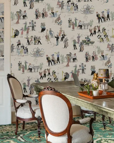 Larkspur Muse Illustrative Wallpaper — Ivory