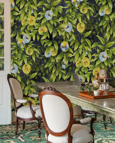 Larkspur Echo Kitchen Motif Wallpaper — Leaf Green
