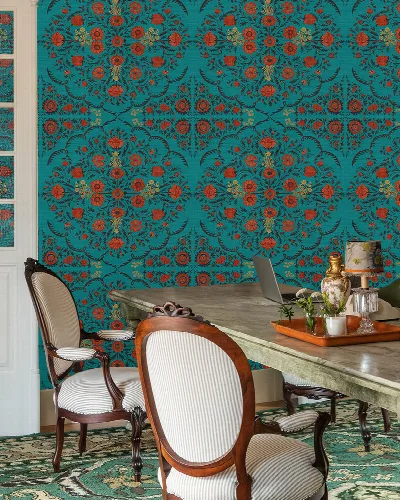 Gildmere Folio Dark Floral Wallpaper — Peacock