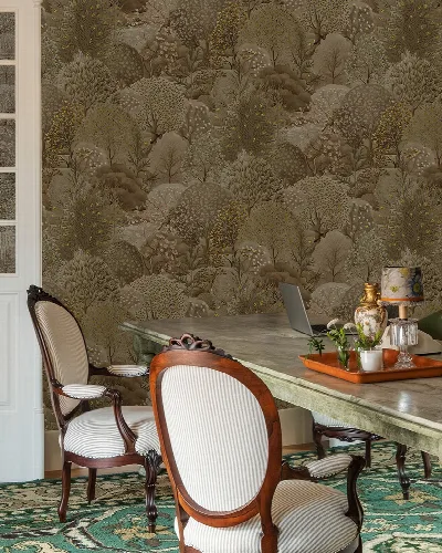 Norwyn Gleam Woodland Wallpaper — Warm Brown