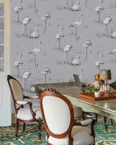 Peverly Solace Bird Wallpaper — Silver Gray
