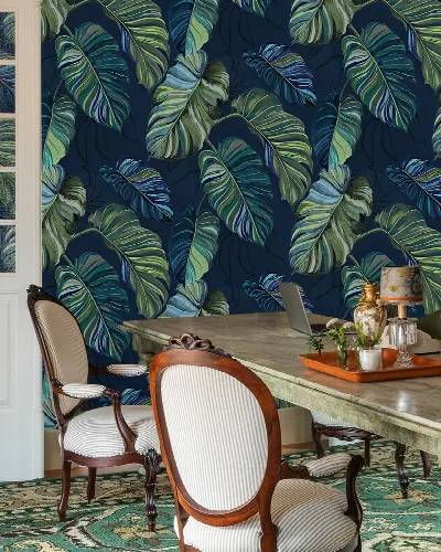 Quenora Haven Tropical Wallpaper — Midnight Blue