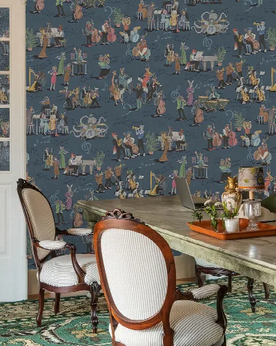 Larkspur Muse Illustrative Wallpaper — Slate Blue
