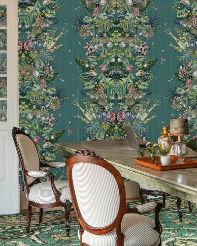 Merevale Tapestry Ornamental Wallpaper — Deep Teal