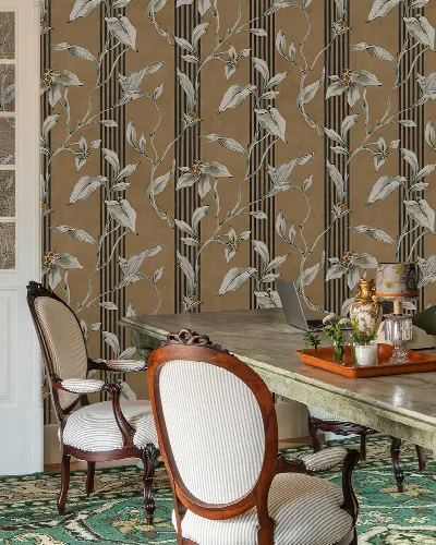 Quenora Gleam Botanical Wallpaper — Warm Taupe