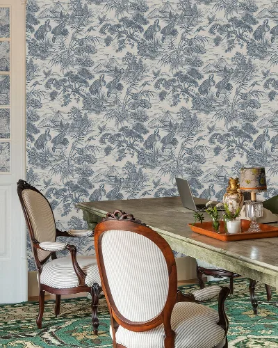 Orlena Tapestry Ornamental Wallpaper — Slate Blue